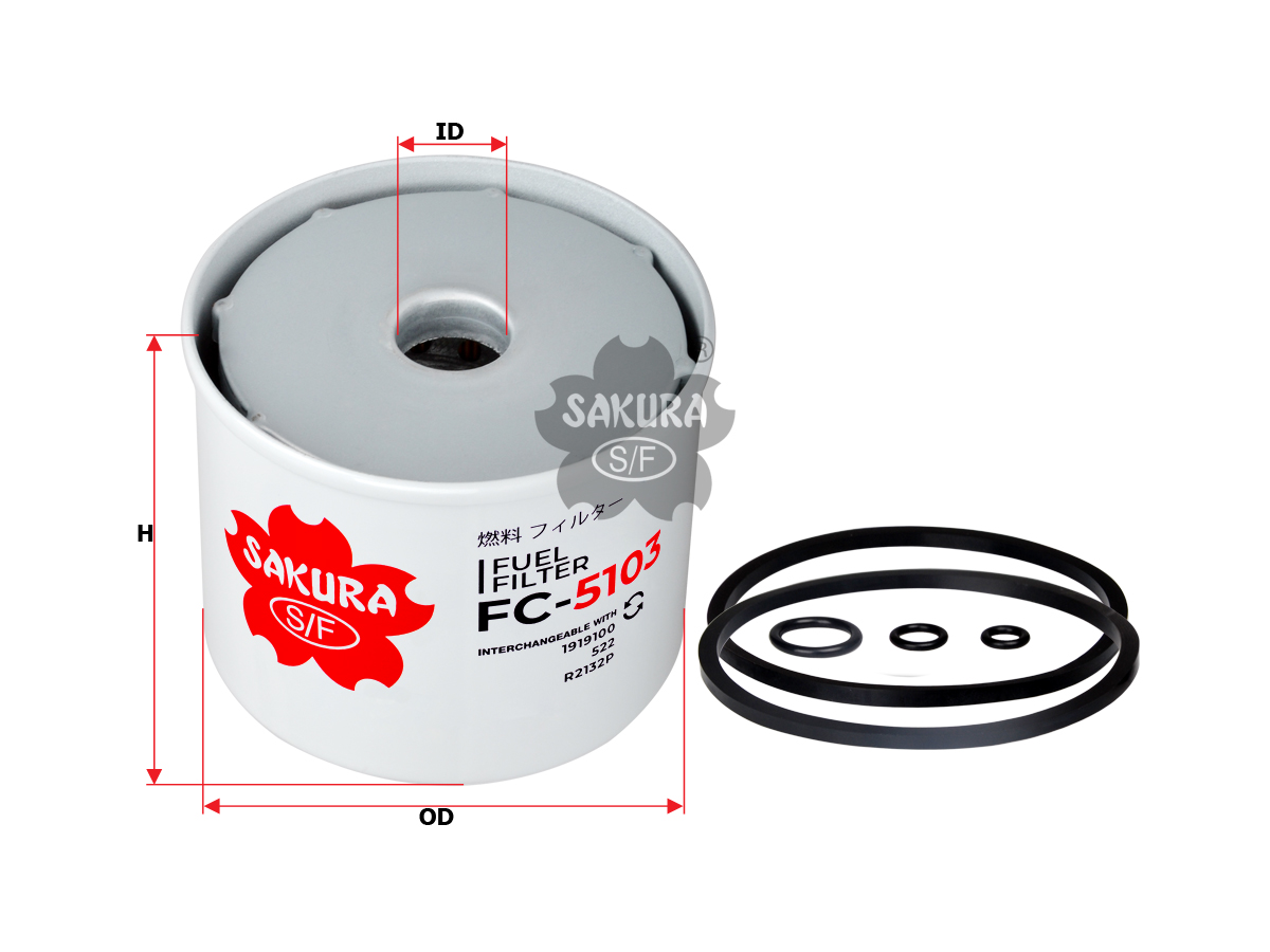 Sakura FC-1018 Spin-On Fuel Filter, M20x1.5 Thread, 102mm OD, For Diesel/Gas