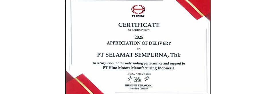 Appreciation of Delivery - 2025 from PT Hino Motors Manufacturing Indonesia.