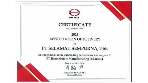 Appreciation of Delivery - 2025 from PT Hino Motors Manufacturing Indonesia.